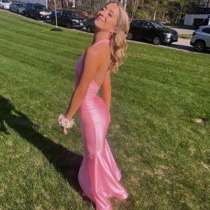 Pink plunge neck prom dress size xxs